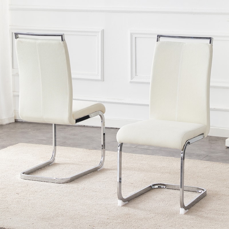 Minimalist Dining Chair Side Chair Coffee Chair Office Chair White Kitchen Chair Set of 2 with Metal Legs - White Silver