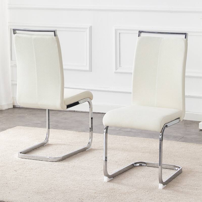Retro-style Dining Chairs: Suede-like Tech Fabric, Sturdy Metal Legs – Ergonomic Arc Backrest, Reinforced Frame,