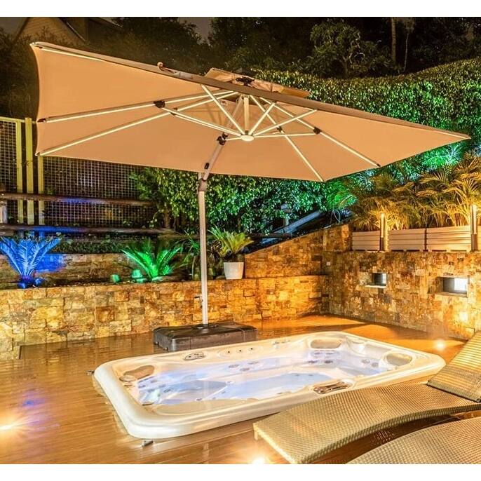 PURPLE LEAF 10 ft Double Top LED Square Patio Cantilever Umbrella with Base