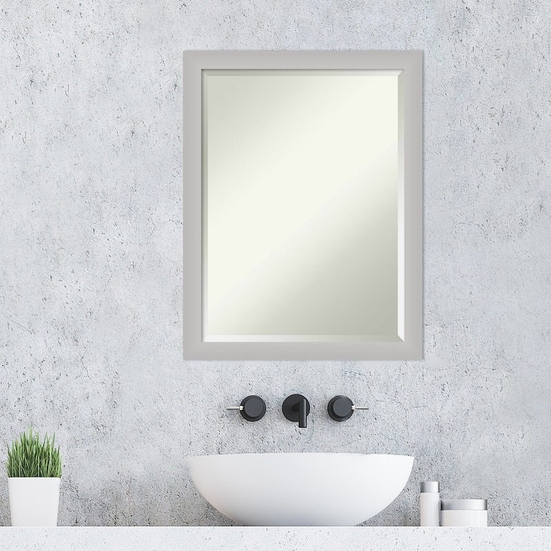 Beveled Wood Bathroom Wall Mirror - Low Luster Silver Frame - Low Luster Silver
