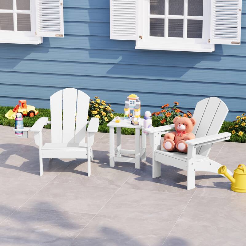 Laguna Kids Outdoor Poly Adirondack Chair with Side Table 3-Piece Set