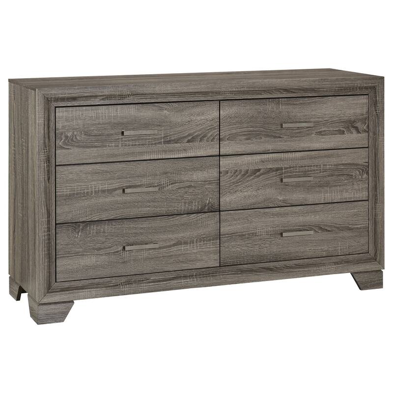 6-Drawer Brown Oak Dresser Cabinet with Modern Sleek Lines, Smooth Glide Drawers, and Durable Bedroom Storage