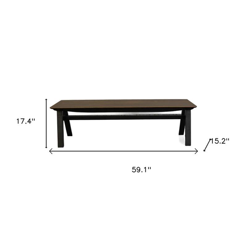 HomeRoots 59" Walnut and Black Solid Wood Dining Bench - 59.10 in. x 17.40 in. x 15.20 in.