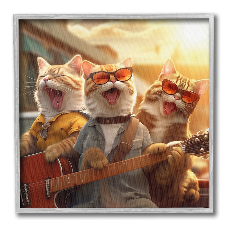 Stupell Singing Guitarist Cats Framed Giclee Art Design By Jim Baldwin ...
