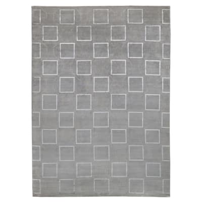 EXQUISITE RUGS ONE-OF-A-KIND Super Tibetan Weave Hand Knotted Silver Rug - 9'x12'