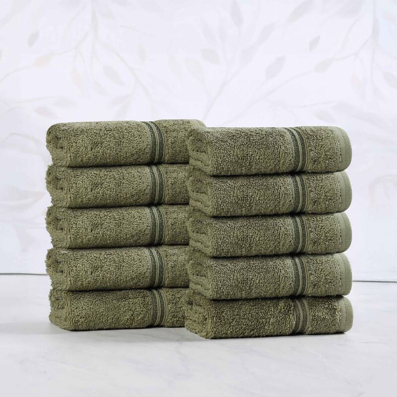 Superior Heritage Egyptian Cotton Absorbent Face Towel Set of 10 - Forest Green