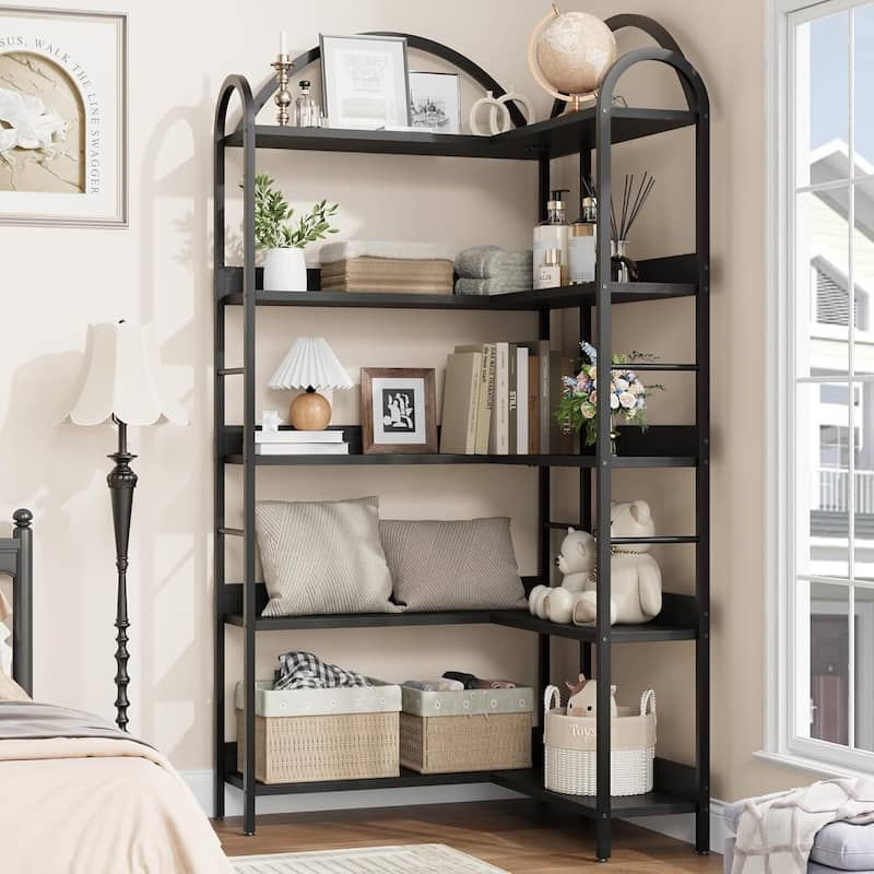 5-Tier L-Shaped Corner Bookshelf, Freestanding Storage Display Shelf for Living Room - N/A