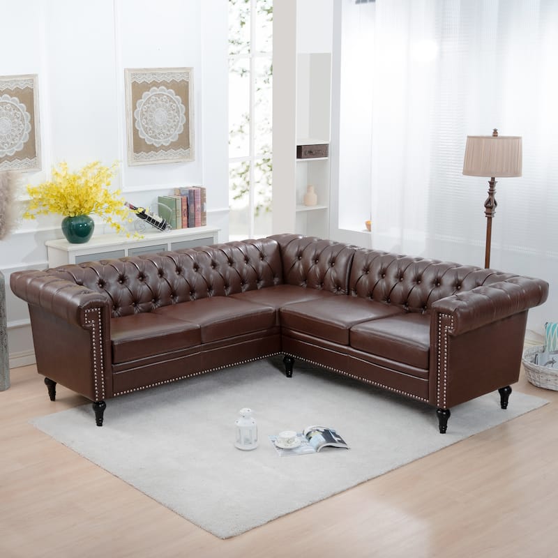 Christopher Knight Home - Clayton Luxurious Sectional Sofa with PU Leather - Dark Brown