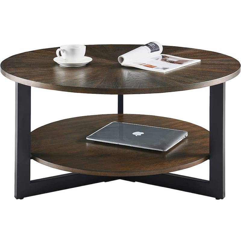 Round Coffee Table with Solid Wood Storage Circle Center Table