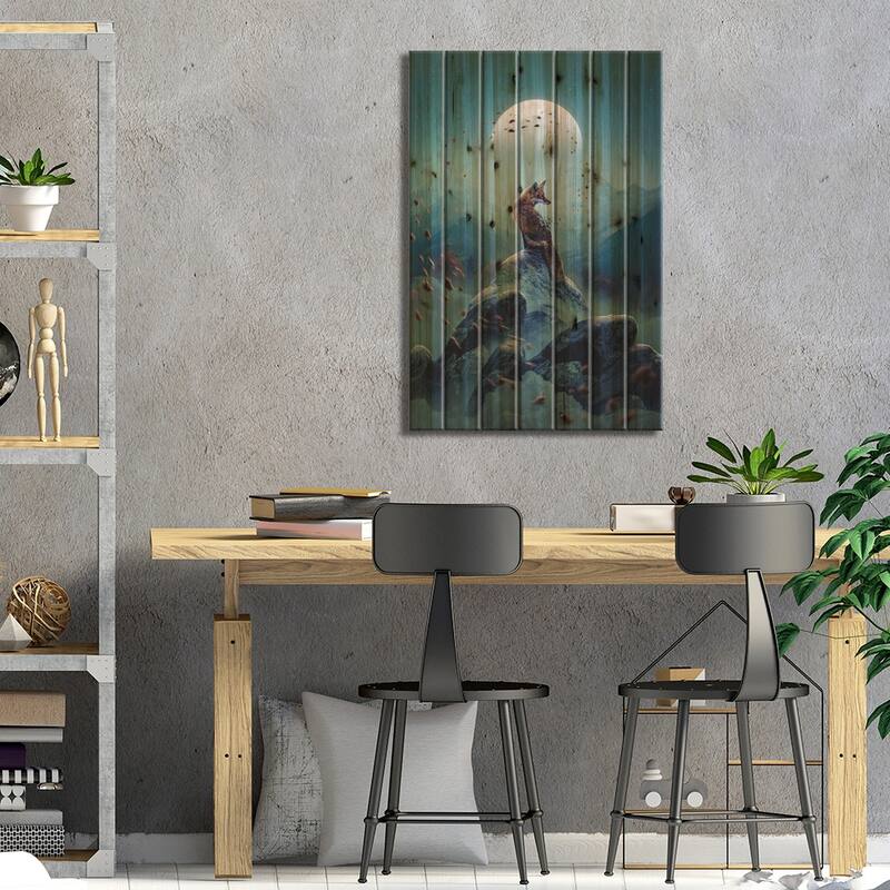 Winter Fox Print On Wood by Adam Cousins - Multi-Color