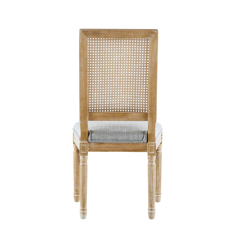 [Set of 6] French Country Dining Chairs-0Elegant Cane Backrest & Upholstered Seats with Fluted Legs- Solid Rubberwood Frame