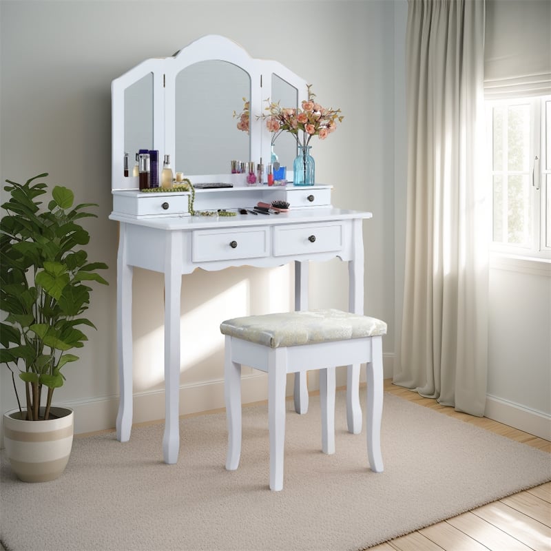 Wooden Vanity Make Up Table and Stool Set