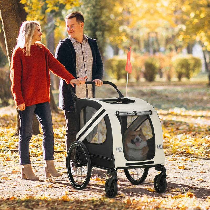 2-in-1 Dog Stroller and Bike Trailer with Skylight, Safety Leash, and 44lb Capacity