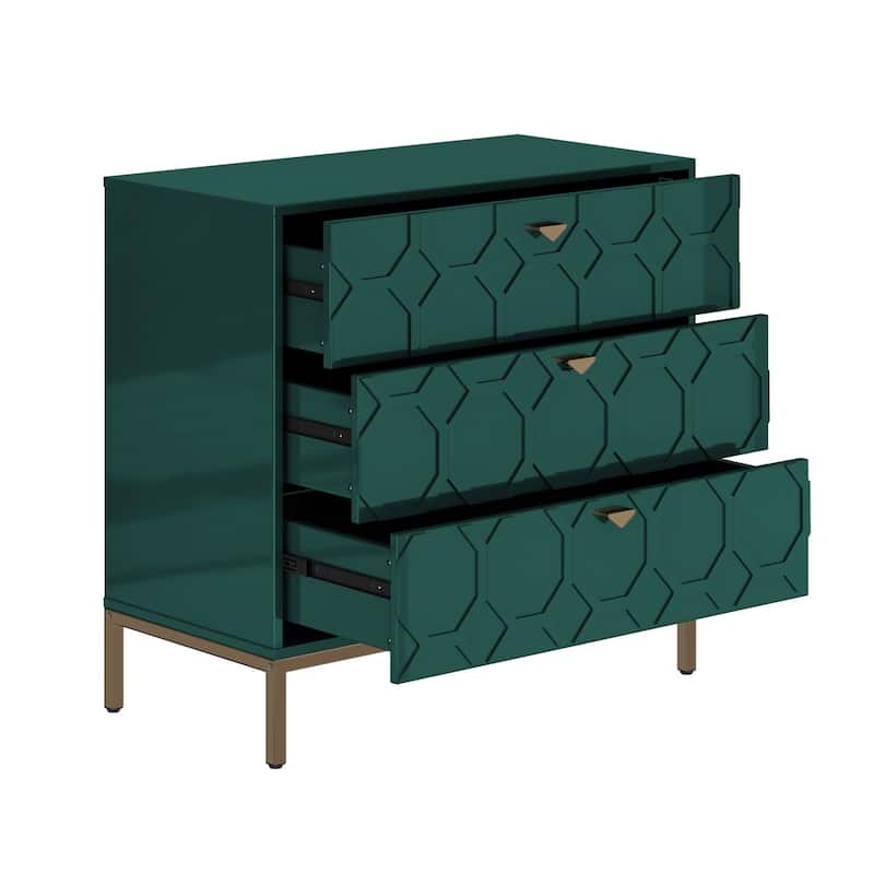 Clihome Modern Wooden Glossy 3-Drawer Storage Chest