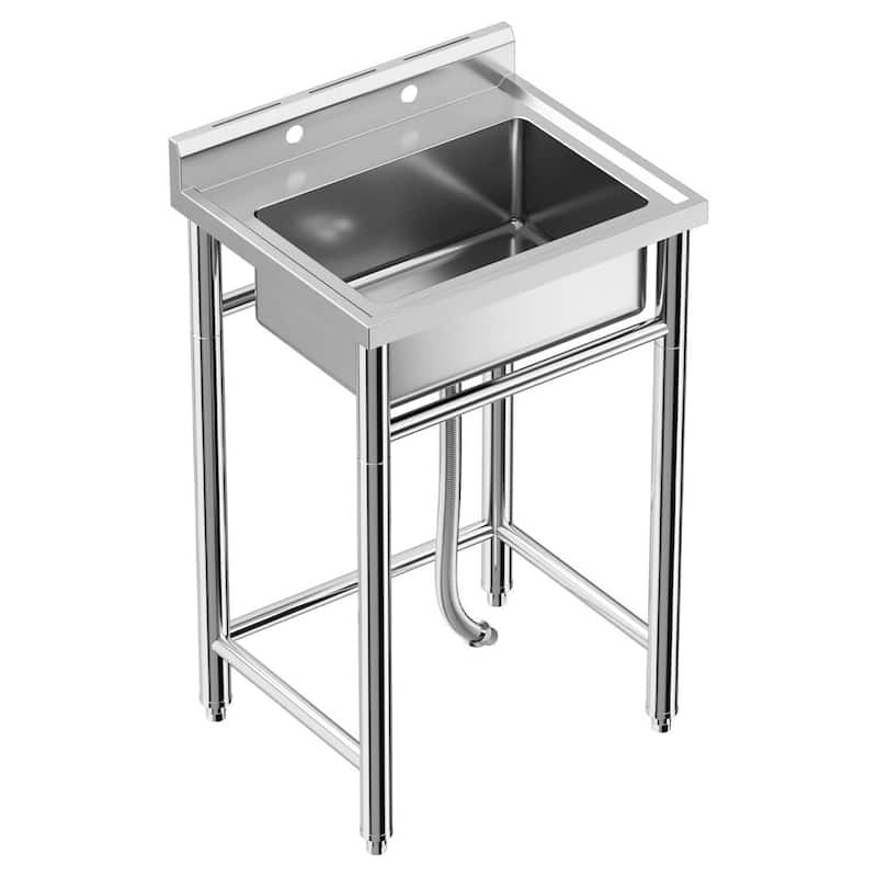 Commercial Kitchen Free Standing Single Bowl Utility Sink - 21 x 21 x 33inch with Faucet - 21 x 21 x 33inch with Faucet