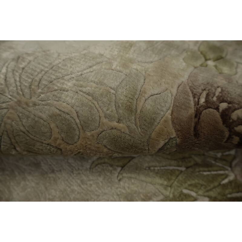 Hand Knotted Oriental 100% Silk Carpet Traditional Floral Beige & Ivories Art Deco Area Rug - 2' 7'' X 2' 8''