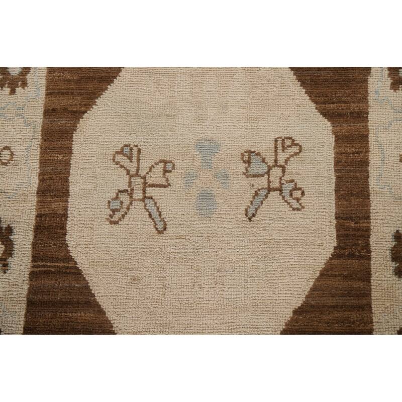 Geometric Oushak Turkish Runner Rug Handmade Wool Carpet - 2'10"x 9'1"