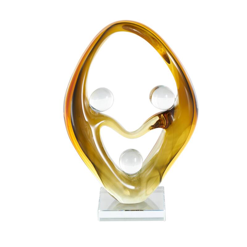 Orange Glass Curved Cutout Abstract Decorative Sculpture with 3 Small Orbs