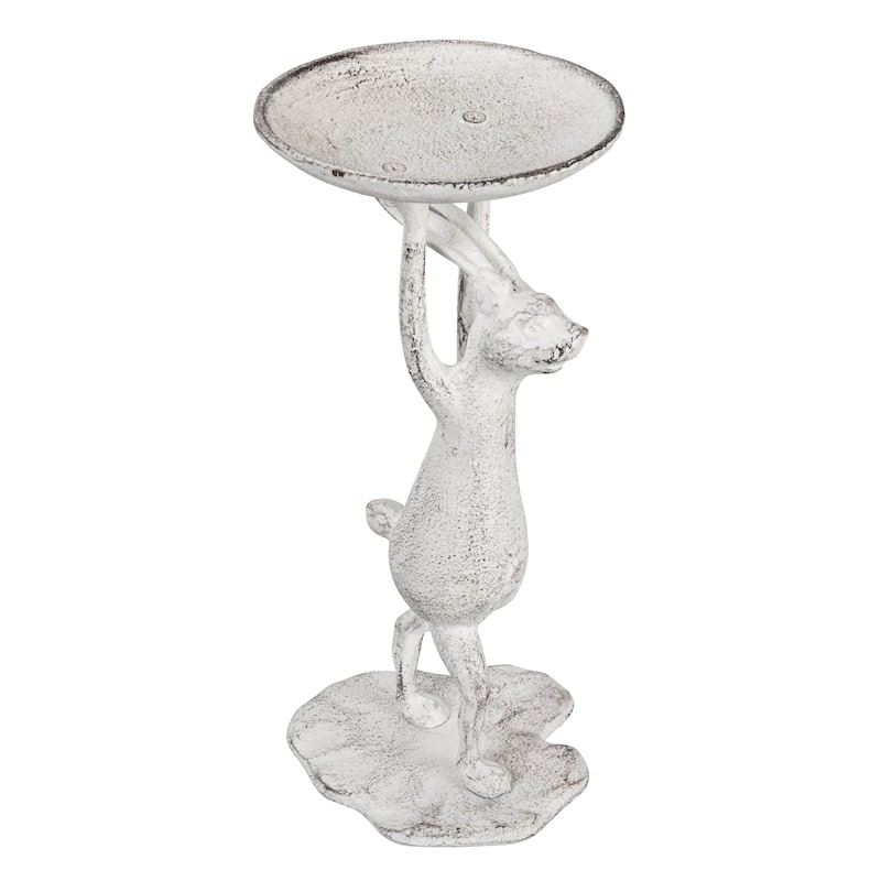 Cast Iron Rabbit Pillar Candle Holder - 5.0"L x 5.0"W x 10.8"H