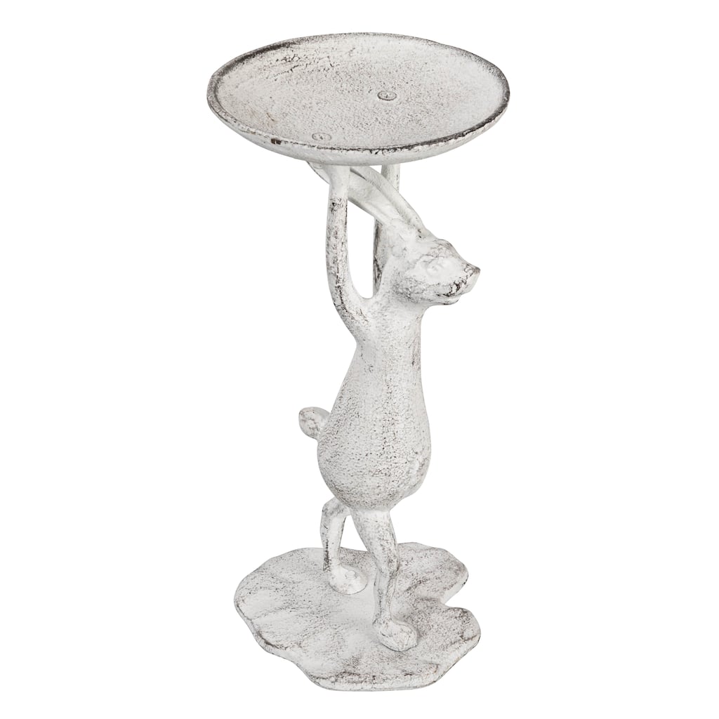 Cast Iron Rabbit Pillar Candle Holder - 5.0"L x 5.0"W x 10.8"H