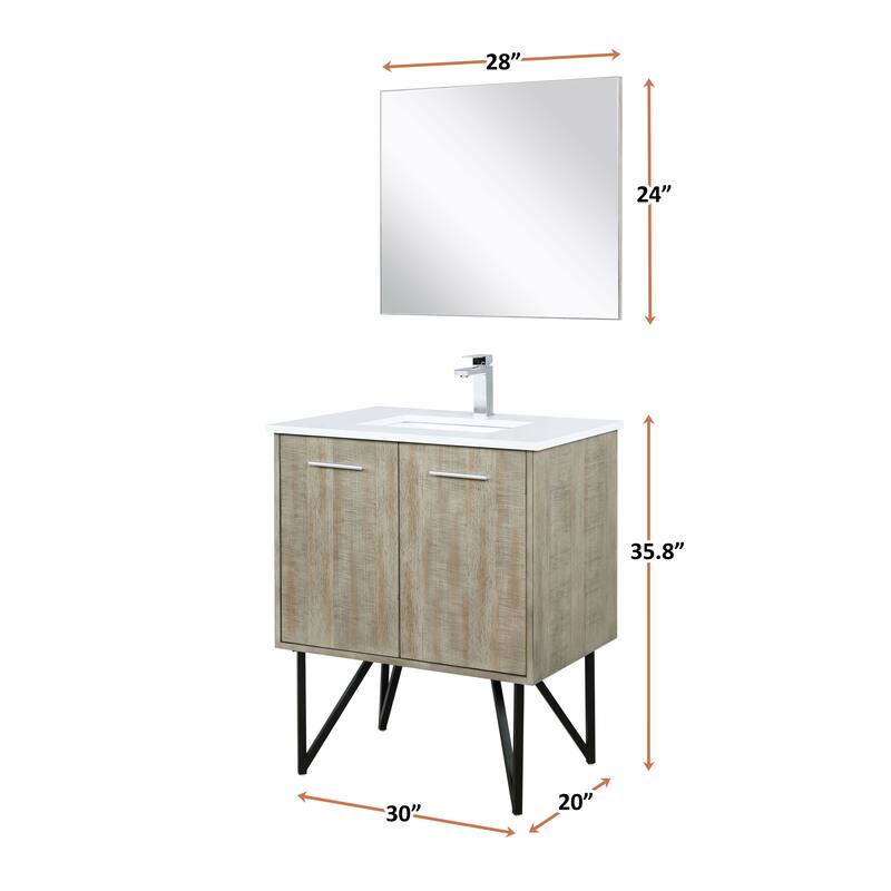 Lancy 30 in W x 20 in D Rustic Acacia Bath Vanity, White Quartz Top, Chrome Faucet Set and 28 in Mirror