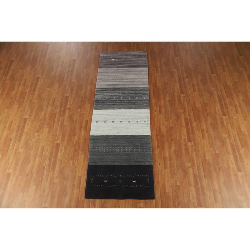 Animals Tribal Gabbeh Indian Runner Rug Handmade Wool Carpet - 3'4" x 10'2"