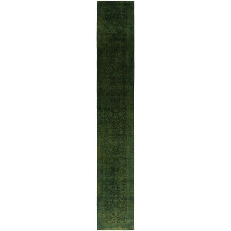 Overdyed One-of-a-Kind Hand-Knotted Area Rug - Green - 2' 6" x 15' 9"
