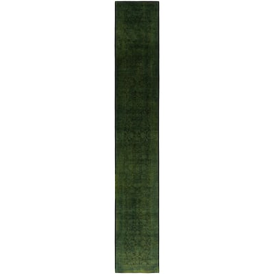Overdyed One-of-a-Kind Hand-Knotted Area Rug - Green - 2' 6" x 15' 9"