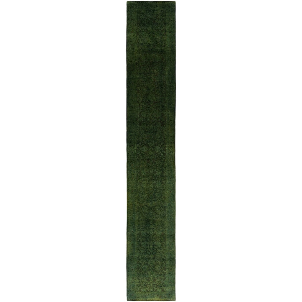 Overdyed One-of-a-Kind Hand-Knotted Area Rug - Green - 2' 6" x 15' 9"