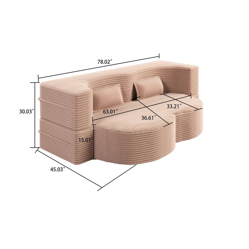 Modern Minimalist Compressed Upholstered Convertible Two-Seater Sofa Bed with 2 Pillows