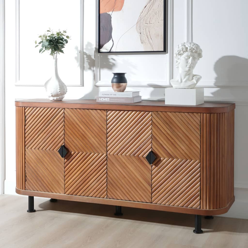 Sideboard Cabinet with 4 Doors, Freestanding Accent Storage Cabinet, Entryway Table with Waveform Doors & Adjustable Shelves