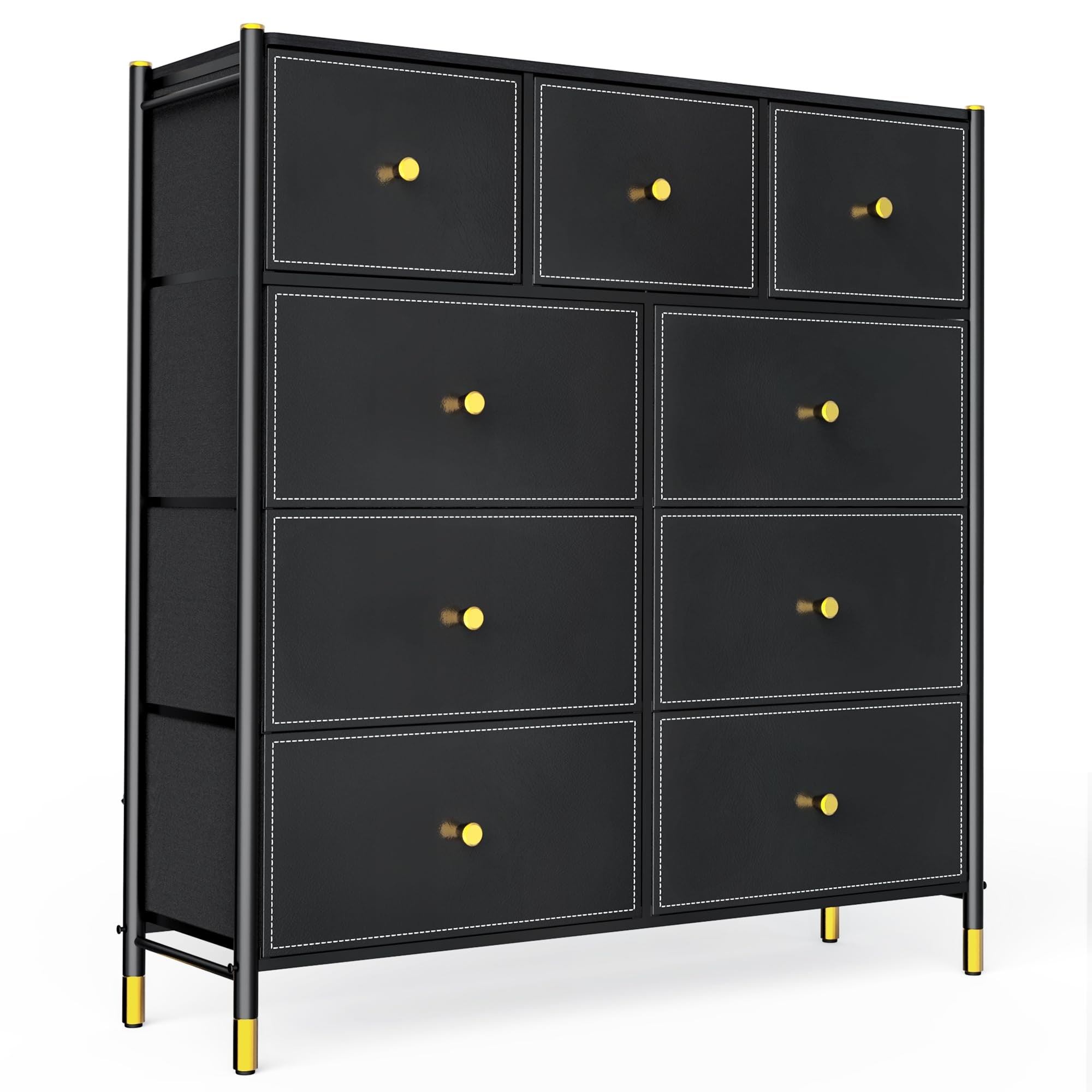 leather luxury dresser FUKAYI Luxury Faux Leather 6 Drawer Dresser for Bedroom Wide Double Dresser with Drawers Storage Closet
