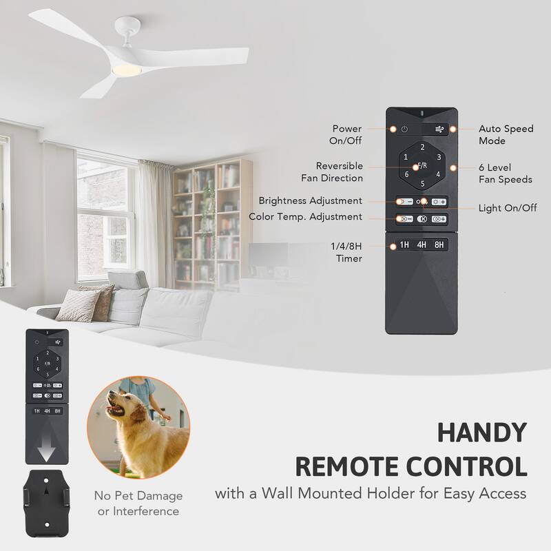CO-Z 52" Modern Ceiling Fan with Dimmable LED Light and Remote