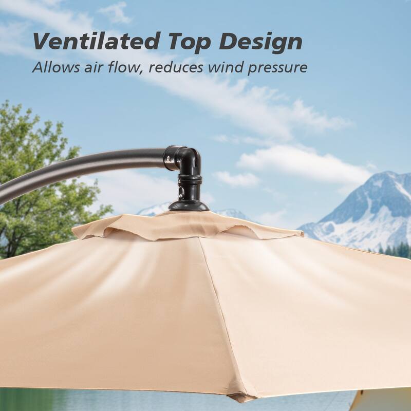 COSIEST 9 x 11.5 ft Cantilever Hanging Outdoor Umbrella w/360-degree Rotation