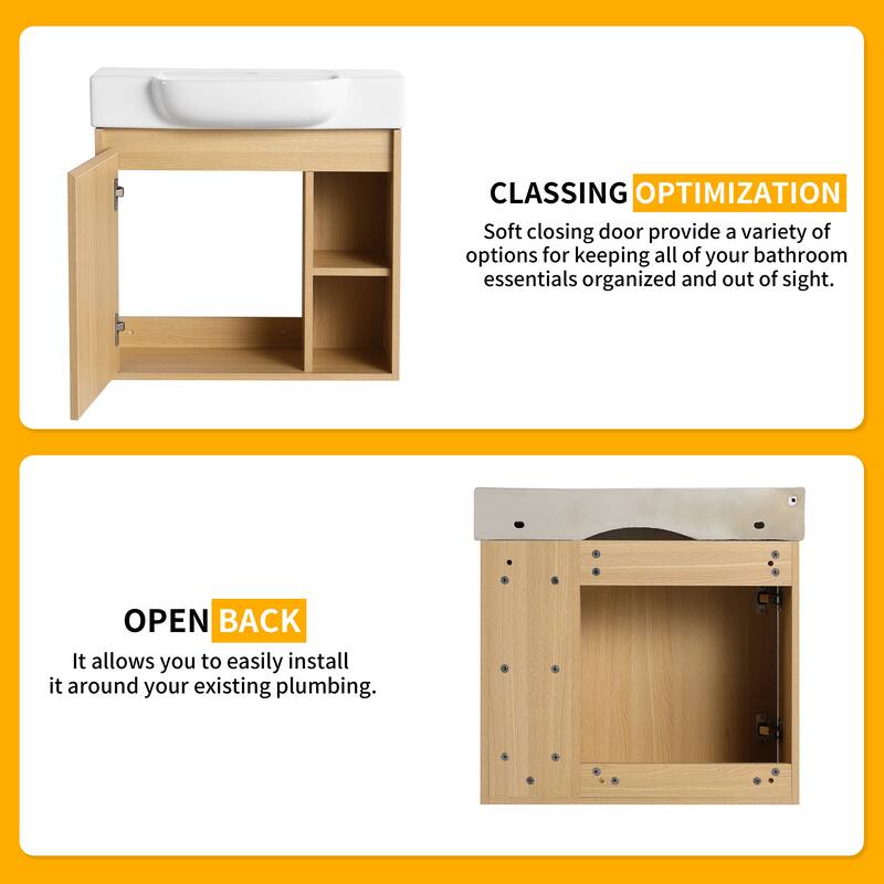 Beingnext 24"/28" Bathroom Vanity with Sink, Floating Bathroom Vanity with Soft Close Door and Shelf