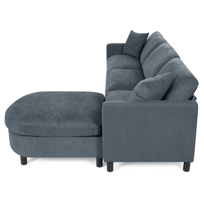Grey 107.87" Removable Cushion 4 Seater Sectional Sofa with Movable Ottoman, Storage Armrest Bag