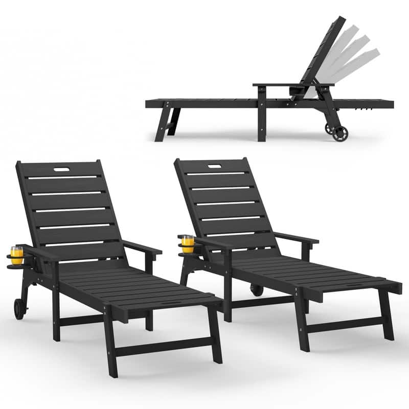 WINSOON All-Weather Outdoor Chaise Lounge Chair, 5-Level Adjustable Backrest with Cup Holder