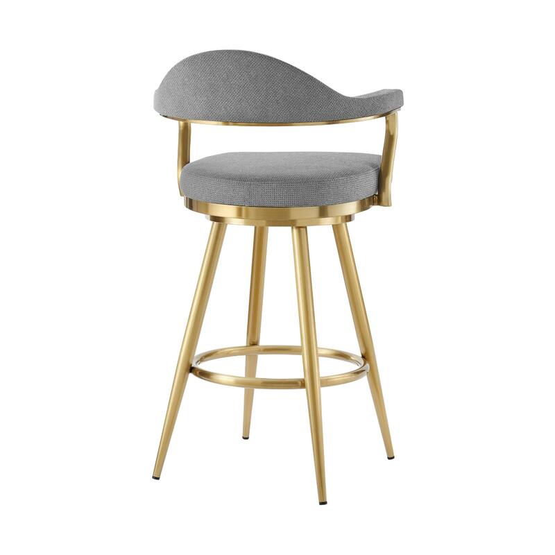 Justy Swivel Barstool Chair, Gold Steel Taper Legs, Gray Polyester