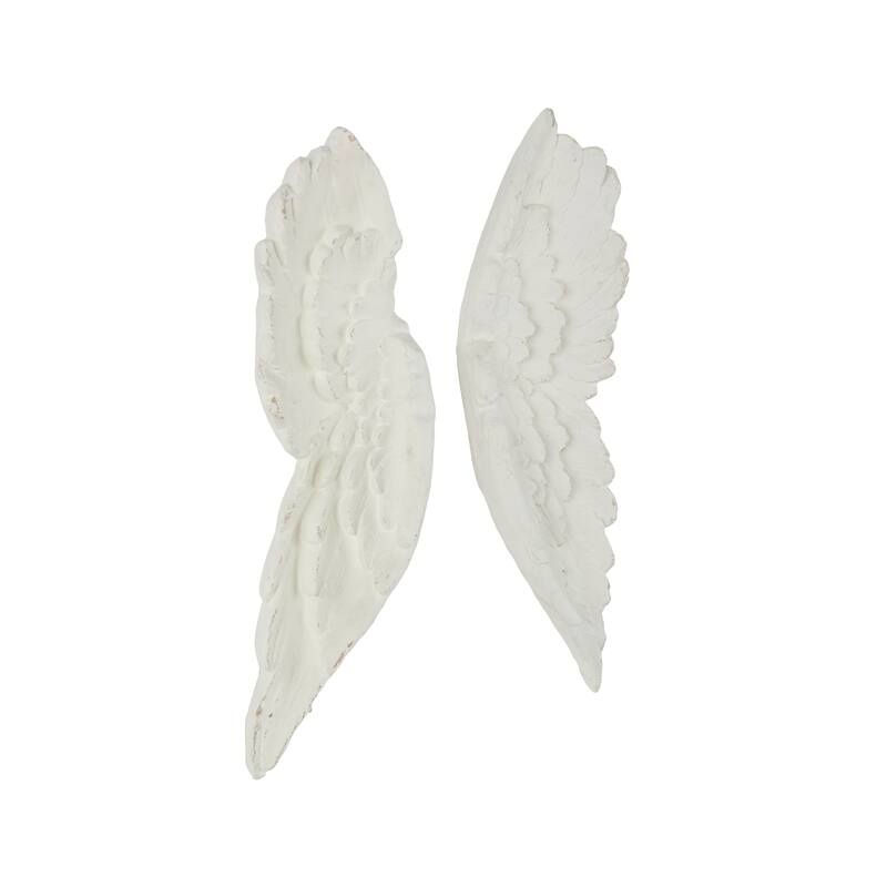 White Magnesium Oxide Carved Wings Bird Home Wall Decor (Set of 2)