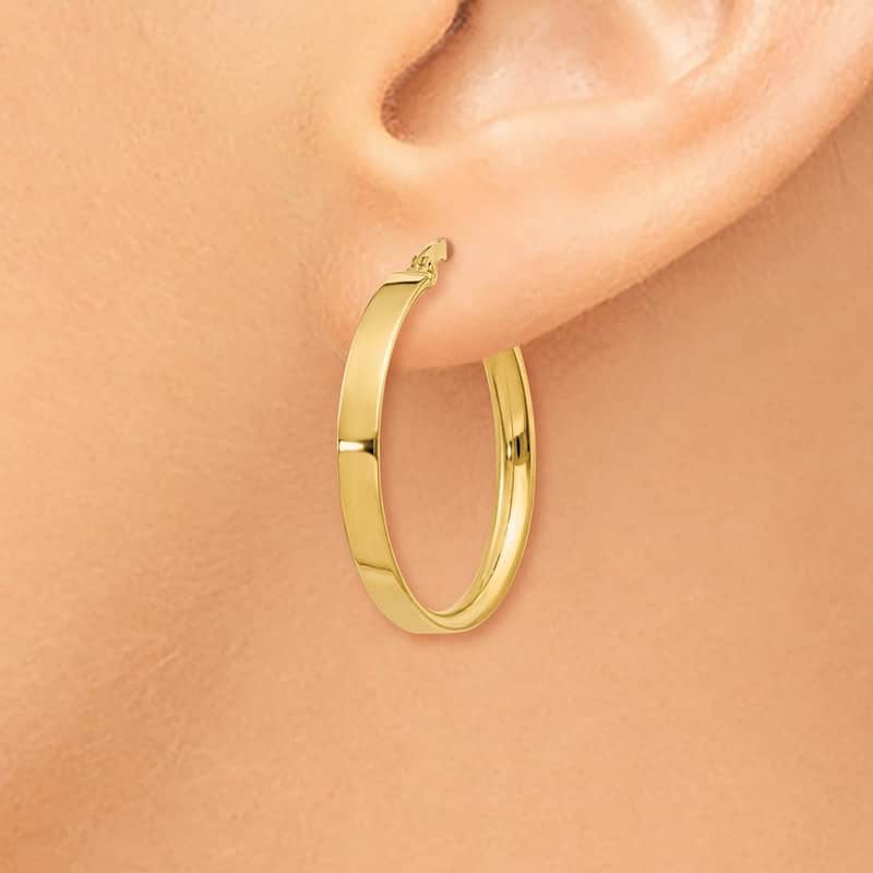 Curata 10k Yellow Gold 3mm Thin Flat Round Hoop Earrings - 19mm or 25mm