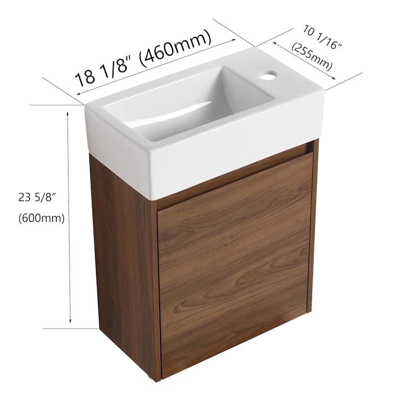 BNK 16/18 Inch Single Sink Bathroom Vanity with Soft Close Door - 18.1"W x 10"D x 23.6"H  - Brown Ebony