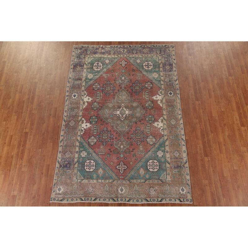 Distressed Tabriz Persian Antique Rug Home Décor Handmade Wool Carpet - 6'6" x 9'8"