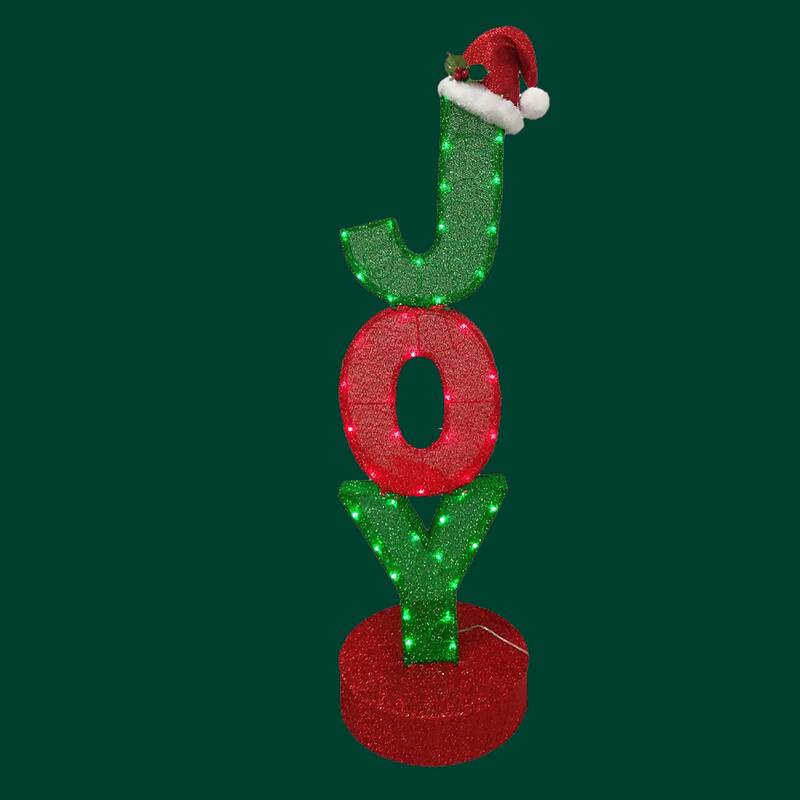 Christmas 4 ft. Lighted Fabric "JOY" w/Santa Hat