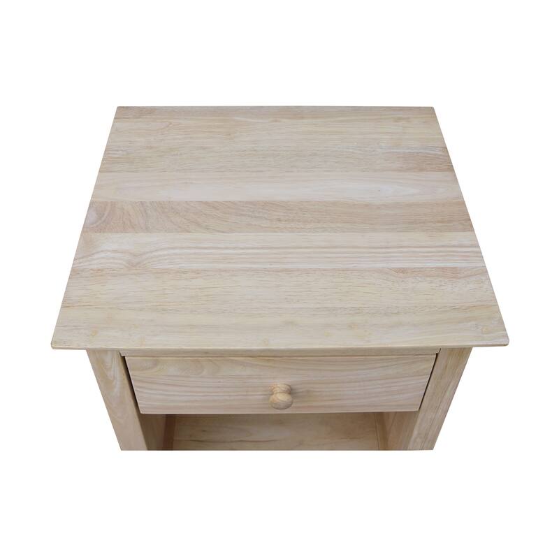 International Concepts Solid Wood 1-Drawer Nightstand, Unfinished Bedside Table with Open Shelf and 15.3" Deep Drawer