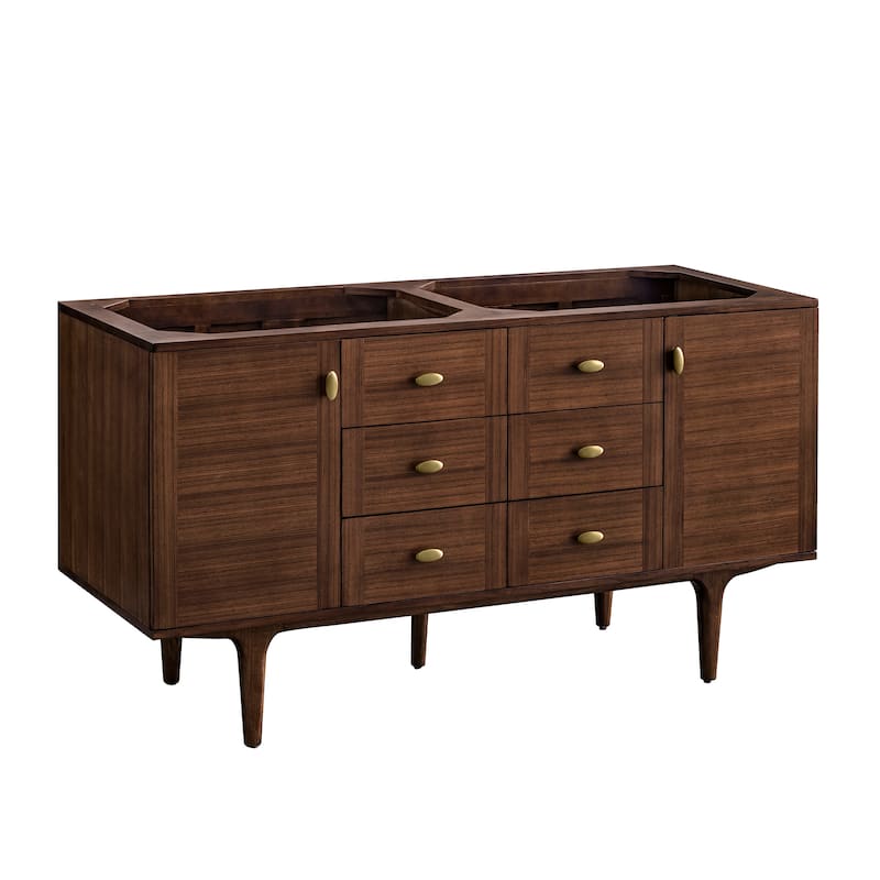 James Martin Vanities Amberly 60" Double Vanity, Mid-Century Walnut - No Top