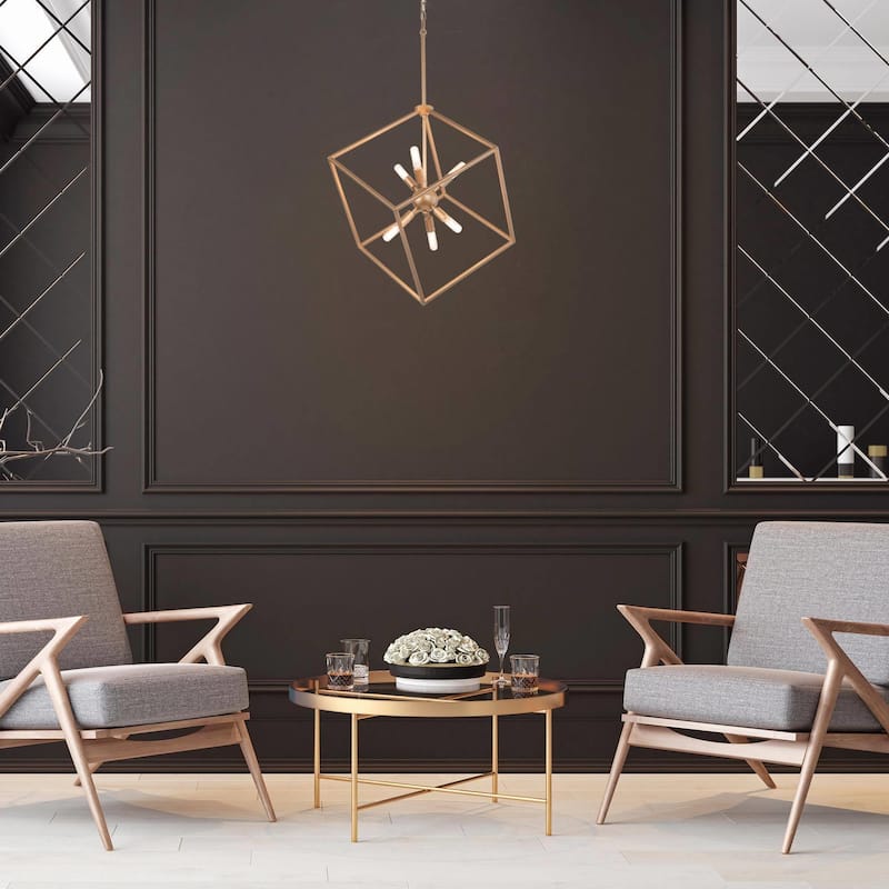 Modern Gold 6-Light Sputnik Chandelier Cube Island Pendant for Kitchen Island Dining Room - W 20" x H 35"