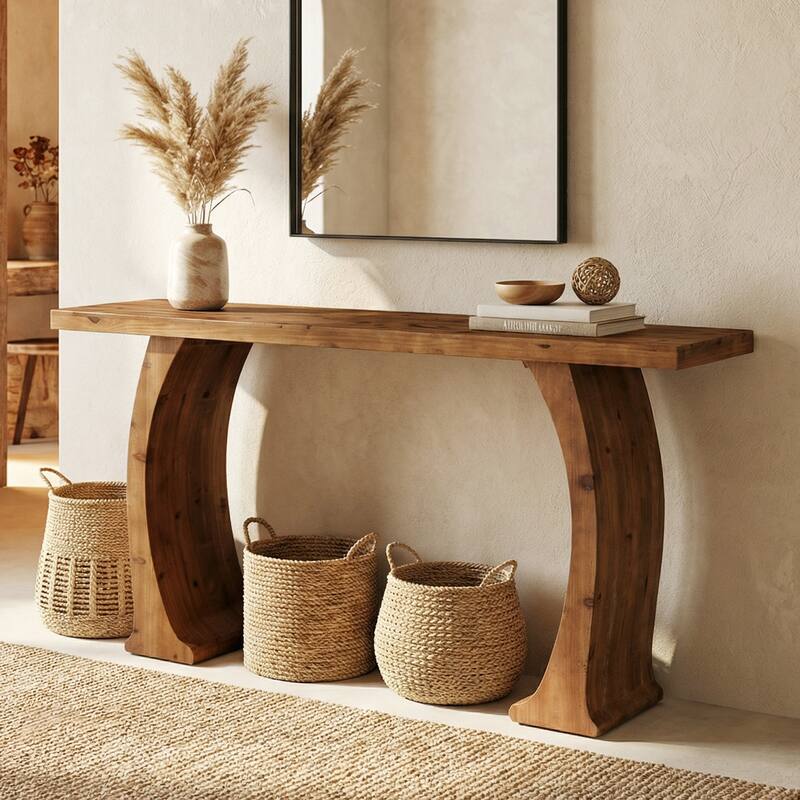63 Inch Farmhouse Console Table for Entryway / Living Room, Fir Wood - 62.99" W x 11.81" D x 32.68" H
