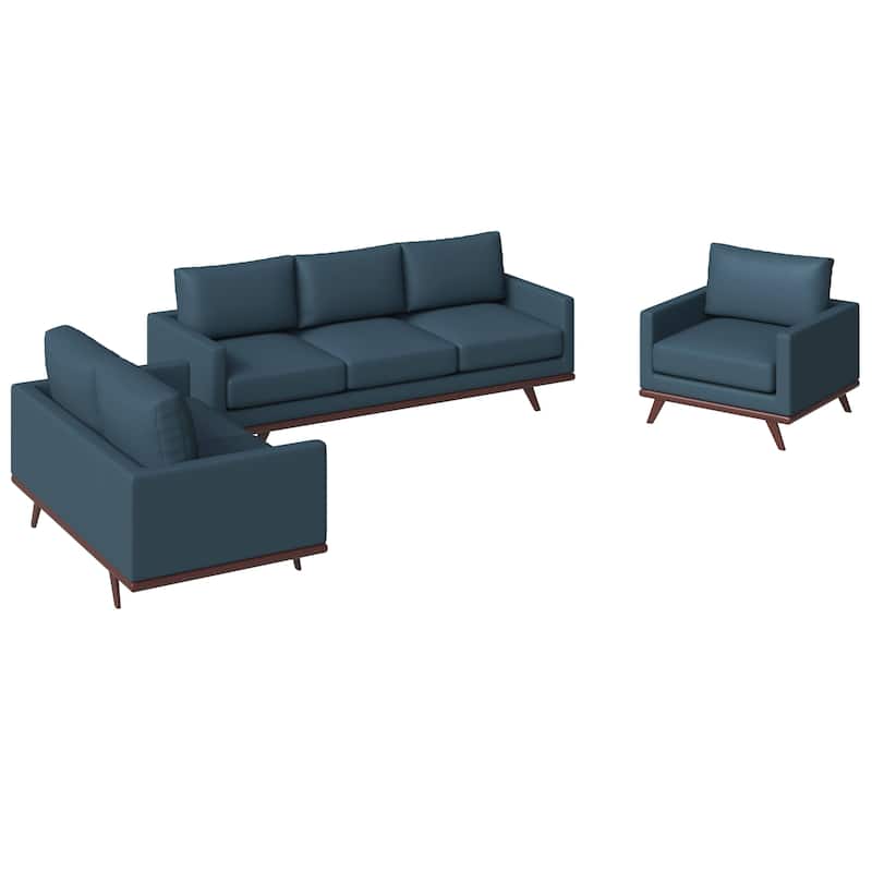 3-Piece Sofa Set Upholstered in Leather with Birch Wood Base Chester Collection