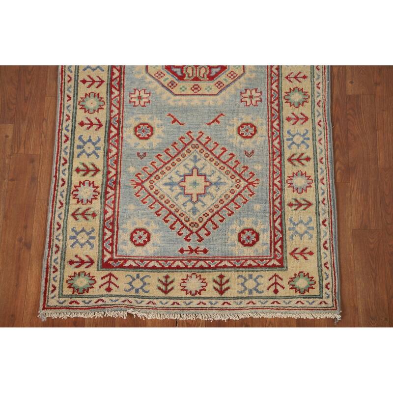 Blue Kazak Runner Rug Handmade Oriental Wool Carpet - 2'8" x 15'8"