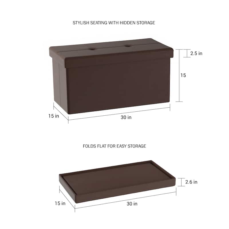 Large Foldable Storage Bench Ottoman- Tufted Faux Leather Cube Organizer Furniture by Lavish Home - 30 x 15 x 15